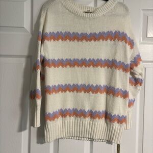 LOFT White Sweater with Orange and Purple Zigzag Stripes